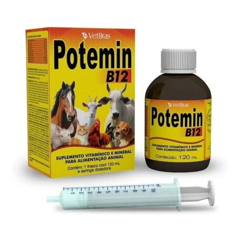 Suplemento Aves , Cães , Gatos , Bovinos e Equinos Potemin B12 - 120 ml