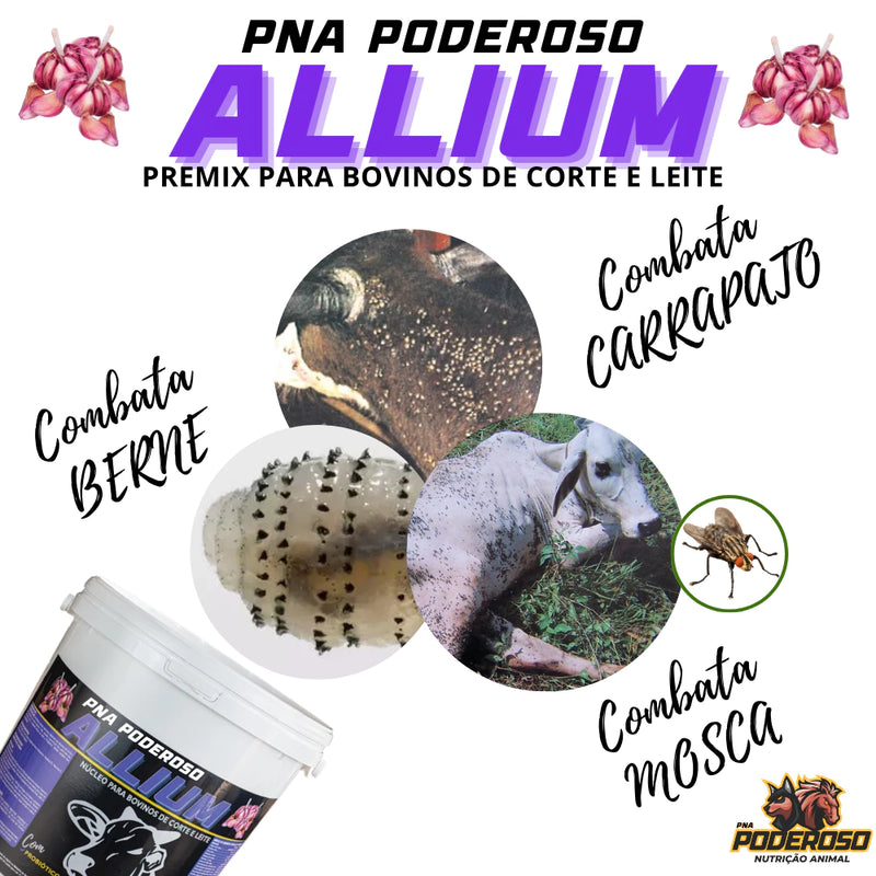 Núcleo Bovino Moscas Carrapatos Vermes PNA Poderoso Allium 10 Kg